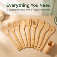 Lot de 10 ustensiles de cuisine en bambou naturel, résistants à la chaleur, spatule, lopette ajourée, cuillère à soupe, pour la maison et la cuisine - Vente en gros usine