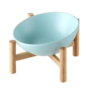 Nordic Creative Ceramic Tilting Salad Bowl Sitting Room Fruit Bowl, With Wooden stand