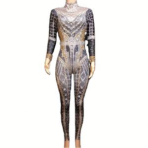 Costume da Ballerina e Cantante per Spettacoli Serale, Tuta Elasticizzata con Strass Dorati, Leggings per Camminatori su Trampoli, Fornitura Globale - Product Image 1