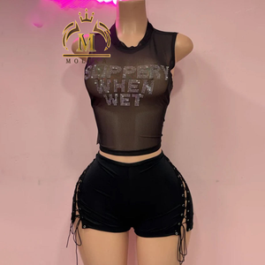 Nuovo Trendy Set da Donna con Camicia Stampata con Strass e Shorts con Lacci, Completo a Due Pezzi Y2K Sexy di <span class=keywords><strong>Design</strong></span> - Product Image 3