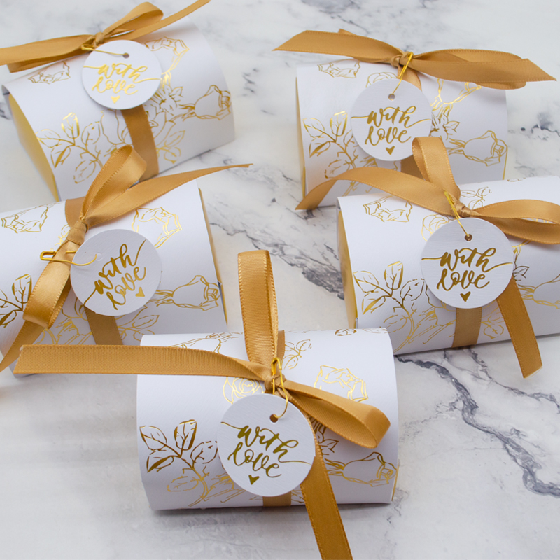 Pack of 100 Xin store Wedding Party Favor Candy Boxes with Gold Ribbon Pack of 100 Xin store Wedding Party Favor Candy Boxes with Gold Ribbon