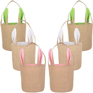 Easter Bunny Bags Jute Burlap Bunny Ear Tote Baskets for Egg Hunting