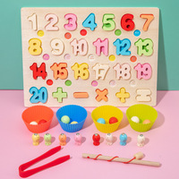 Jouets éducatifs sensoriels Montessori en bois naturel 3 en 1 : jeu de pêche lettres et chiffres, puzzle alphabet multicolore pour la coordination œil-main