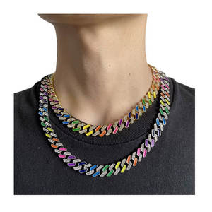 Pulsera <span class=keywords><strong>de</strong></span> eslabones cubanos con patrón geométrico <span class=keywords><strong>de</strong></span> 12mm al por mayor, costura colorida en <span class=keywords><strong>cadena</strong></span> <span class=keywords><strong>de</strong></span> mossanita, Material principal, joyería <span class=keywords><strong>de</strong></span> aleación - Product Image 1