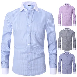 Pas de repassage Chemise habillée à manches longues Boutons de manchette français pour homme Chemise homme grande taille