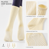 Chaussettes de yoga en coton peigné antidérapantes à bout intégral avec points en silicone, douces et respirantes pour Pilates, Barre, Fitness, Femmes, OEM ODM
