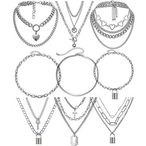 Stainless Steel Multi Layer Necklace Geometric Heart Pendant Fashion Jewelry for Women - Product Image 1