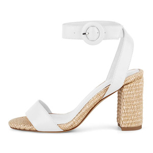 Sandales à talons hauts épais pour femmes, en matériaux tressés fantaisie, à bout ouvert, à bride unique, grande taille 46, chaussures à coupe large - Product Image 2