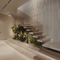 Escalier flottant moderne pour intérieur résidentiel avec éclairage LED intégré dans les marches, idéal pour la décoration des maisons duplex et des villas à deux étages