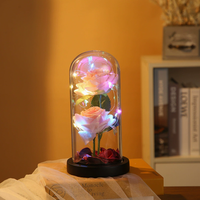 Deux roses faites à la main fleurs couvercle en verre ornements lampe LED Simulation élégant noël saint valentin cadeaux en gros éternel