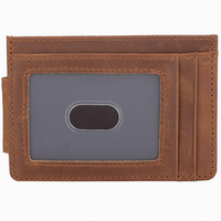 Dompet ramping kulit Full Grain Logo kustom untuk pria, dompet kartu RFID gaya antik dengan Magnet kuat & saku depan klip uang