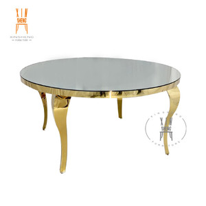 Wedding Furniture Gold Stainless Steel Frame Tempered MDF <strong>Top</strong> <strong>Round</strong> <strong>Dining</strong> <strong>Table</strong> - Product Image 2