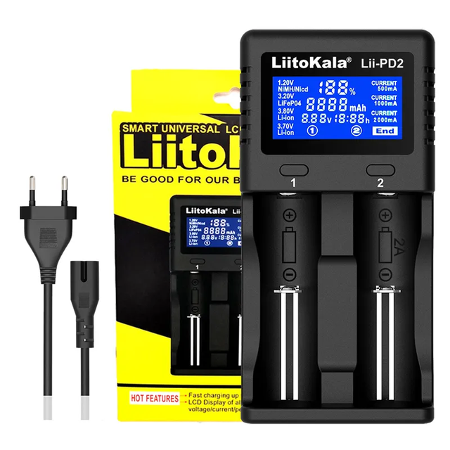 LiitoKala Lii-PD2 Lii Pd2 Smart Battery LCD Charger for 18650 26650 21700 AA AAA 3.7V/3.2V/1.2V Lithium LiFePO4 NiMH Batteries