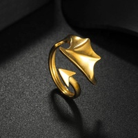 Nouvelle conception de bijoux de mode, bague ouverte réglable en acier inoxydable plaqué or, motif aile de diable gothique, pour hommes et femmes