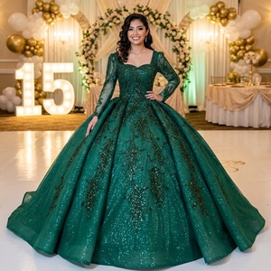 Lsany301 Enchanting Emerald Green Pine Branch Bead Embroidery Glitter <b>Ball</b> <b>Gown</b> Quinceanera Jancember - Product Image 1