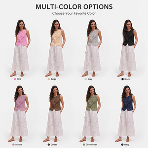 Chemise en lin sans manches pour femmes avec broderie à la main, boutonnée, col rond, haut décontracté d'été, conception personnalisée ODM OEM - Product Image 2