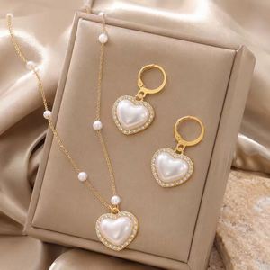 Fashion Gold Crystal Rhinestone Necklace Earrings Ring <b>Sets</b> White Heart Pendant Wedding Engagement Party <b>Gift</b> Jewelry for <b>Women</b> - Product Image 1