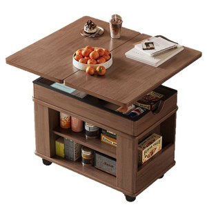 Mesa <span class=keywords><strong>de</strong></span> <span class=keywords><strong>Centro</strong></span> Convertible <span class=keywords><strong>de</strong></span> Madera Maciza Resistente, Mueble Auxiliar <span class=keywords><strong>de</strong></span> Sofá <span class=keywords><strong>de</strong></span> Doble Capa con Ruedas, Carrito para Sala <span class=keywords><strong>de</strong></span> Estar o Dormitorio - Product Image 5