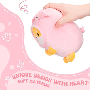 Jouet pour chien <span class=keywords><strong>Corgi</strong></span> rond marron personnalisé en tenue de cochon rose, cadeaux d'anniversaire à câliner pour enfants, jouet en peluche pour chien de 8 pouces - Product Image 4