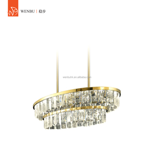 Lustre ovale à plusieurs niveaux en cristal de quartz naturel de luxe pour salle à manger de villa - Product Image 1