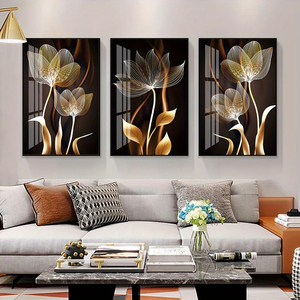 3 pièces de <span class=keywords><strong>peinture</strong></span> sur toile murale à fleurs noires <span class=keywords><strong>et</strong></span> dorées, décoration de salon, affiche <span class=keywords><strong>abstraite</strong></span> moderne, <span class=keywords><strong>peinture</strong></span> décorative pour la maison - Product Image 3