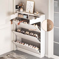 Meuble à chaussures moderne en bois avec 3 tiroirs basculants, autoportant, pour entrée et couloir, blanc