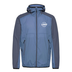 Casual Wear Men Hooded Windbreaker Jacket Blue Polyester Casual Outdoor Sport <b>Coat</b> With Logo Front Zipper Closure Autumn Wear - Product Image 1