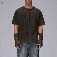 T-shirt personnalisé court décontracté patchwork à bords bruts grande taille vierge avec impression de poids lourd au soleil pour hommes