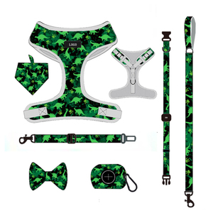 Set Harness anjing Neoprene mewah kustom tas kotoran kerah anak anjing dapat disesuaikan rompi empuk Bandana untuk anjing berjalan kucing dapat dibalik