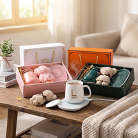 Ensemble chauffe-tasse en céramique de luxe 55 ° Tasse à café à température constante avec cuillère et serviette en forme d'ours, coffret cadeau premium