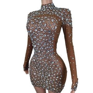 Gaun pesta ulang tahun wanita, gaun Mini mewah berlian imitasi untuk makan malam pesta koktail pendek seksi - Product Image 2