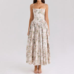 Nouvelles robes maxi élégantes à bretelles spaghetti, style français, décontractées, sexy, à découpes, avec ceinture, pour femmes, pour les vacances d'été - Product Image 2
