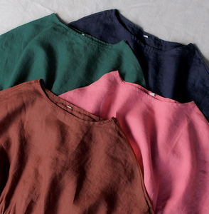 Robes pour femmes simples et personnalisées à col rond ceinture une pièce à manches courtes robes pour filles respirantes robes décontractées en lin ample - Product Image 5