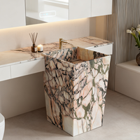 Lavabo de salle de bain sur pied moderne Lavabo autoportant en marbre Lavabo monobloc Lavabo de piscine encastré Égouttoir caché