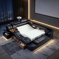 Multifunktionales Smart-Lederbett mit HD-Projektor, Nacken- und Rückenmassage, Bluetooth-Audio, Aufbewahrungsschrank und Safe für Heimprojekte