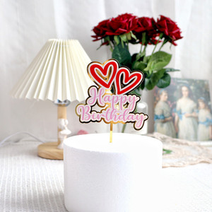 ท็อปเปอร์เค้กอะคริลิกรูปหัวใจ น้ำผึ้งและความหวาน สุขสันต์วันเกิด สำหรับตกแต่งงานปาร์ตี้ - Product Image 3