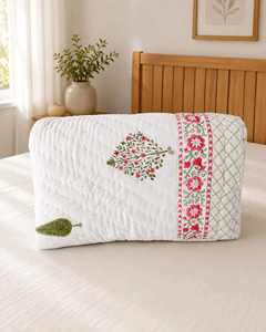Edredón Ligero de Algodón Estampado Bohemio con Bloques Florales Hechos a Mano, Manta de Cama India Razai para el Hogar - Product Image 5