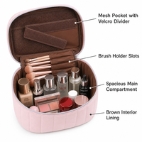 Pochette de maquillage matelassée avec logo personnalisé, pour femmes, à compartiments verticaux, couleur vive, grande capacité, pour voyages, organisateur de maquillage multi-usages