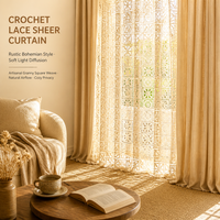 Rideau carré ajouré en crochet style bohème, voilage polyvalent pour fenêtre, séparateur de pièce, rideau de café, rideau de porte