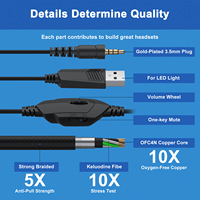 Headset Gaming GS450, Earphone dengan lampu RGB, peredam kebisingan, mikrofon, suara Stereo untuk saklar PS5 PS4 dan PC