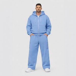 High Quality Heavyweight Solid Oversized Zip-Up Hoodie and Loose <b>Sweatpants</b> <b>Set</b> for Men Custom Casual Sport Knit Tracksuit - Product Image 1