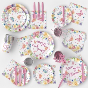 Service clientèle d'assiettes en <span class=keywords><strong>papier</strong></span> personnalisées <span class=keywords><strong>de</strong></span> style moderne pour la fête des mères avec décoration <span class=keywords><strong>de</strong></span> fleurs <span class=keywords><strong>de</strong></span> papillons 16 - Product Image 4