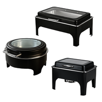 Plat de service carré contemporain en acier inoxydable 9L – Ensemble de plats de maintien au chaud fiables pour la restauration, luxe noir
