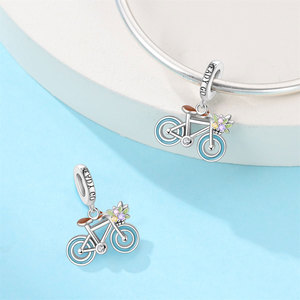 Copper Silver Plated Daily Life Sweet Themed Blue Pink Enamel CZ Charm <b>Beads</b> <b>Set</b> Fit European Bracelet - Product Image 2