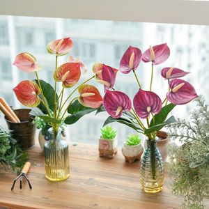 Bouquet d'Anthurium Artificiel Xiaxi à 7 Têtes, Rouge, Rose, Violet, en PVC Souple, pour Mariage et Décoration Intérieure - Product Image 1