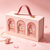 Boîte cadeau de luxe rose en papier à prix d'usine, thème carrousel avec fenêtre, pour bonbons, chocolats, emballage de faveurs de mariage, gaufrage et éponge