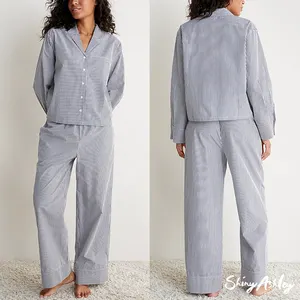 Lose Version Frauen zu Hause tragen Langarm Open Front Lady Nachtwäsche reine Baumwolle Mode Frauen Pyjamas