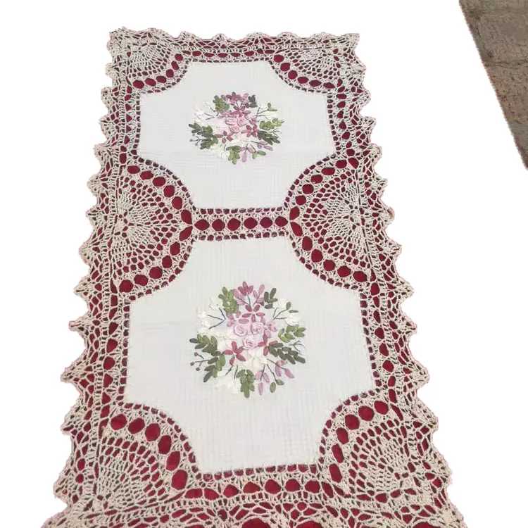 Handgemaakte Lint borduurwerk vierkante moderne crochet lace kleedje tafelloper