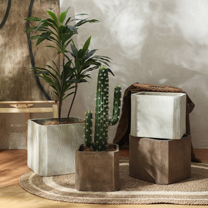 Maceta Extra Grande <span class=keywords><strong>de</strong></span> Estilo Nórdico con Acabado <span class=keywords><strong>de</strong></span> Madera Antigua, Decorativa para Sala <span class=keywords><strong>de</strong></span> Estar, Centro Comercial o Balcón - Product Image 1
