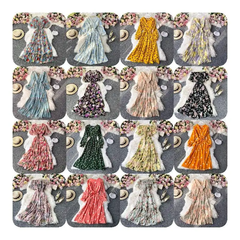 Wholesale stock high quality 2022 spring summer new frilly lace used dress women's cut label used dress stock wholesale